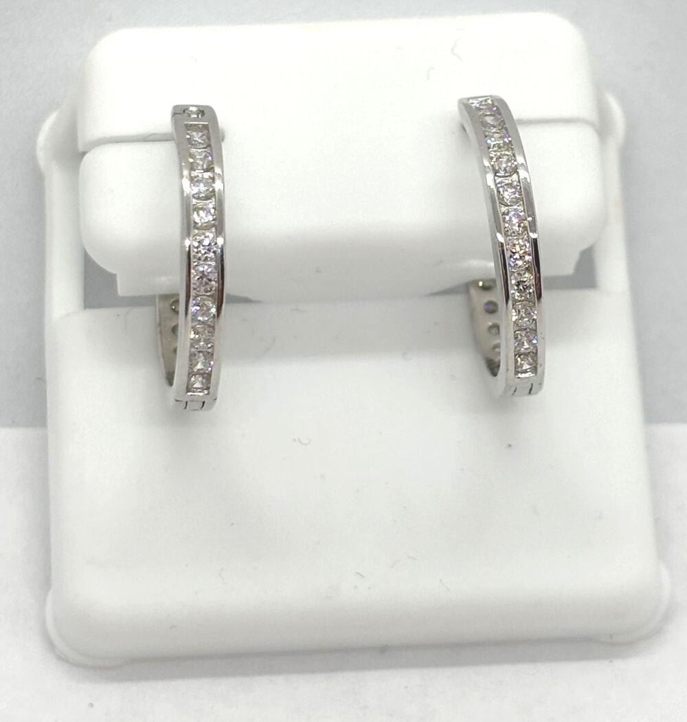 925 Sterling Silver CZ Hoop Earrings Men Women18mm